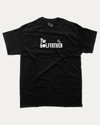 The golffather graphic tee with bold and humorous print, T shirt for Golf Lover, Golf Graphic T shirt, Perfect Gift for Golfer, funny and trendy graphic. Perfect for adults and gift-giving. Black shirt.