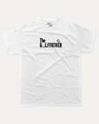 The golffather graphic tee with bold and humorous print, T shirt for Golf Lover, Golf Graphic T shirt, Perfect Gift for Golfer, funny and trendy graphic. Perfect for adults and gift-giving. White shirt.