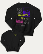 Brooklyn graphic sweatshirt with bold and humorous print, warm and cozy graphic for everyday wear. New York City Graphic Pull Over, State Graphic Pull Over Perfect for adults and gift-giving. Black pullover.