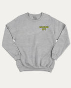 Brooklyn graphic sweatshirt with bold and humorous print, warm and cozy graphic for everyday wear. New York City Graphic Pull Over, State Graphic Pull Over Perfect for adults and gift-giving. Heather Grey pullover.