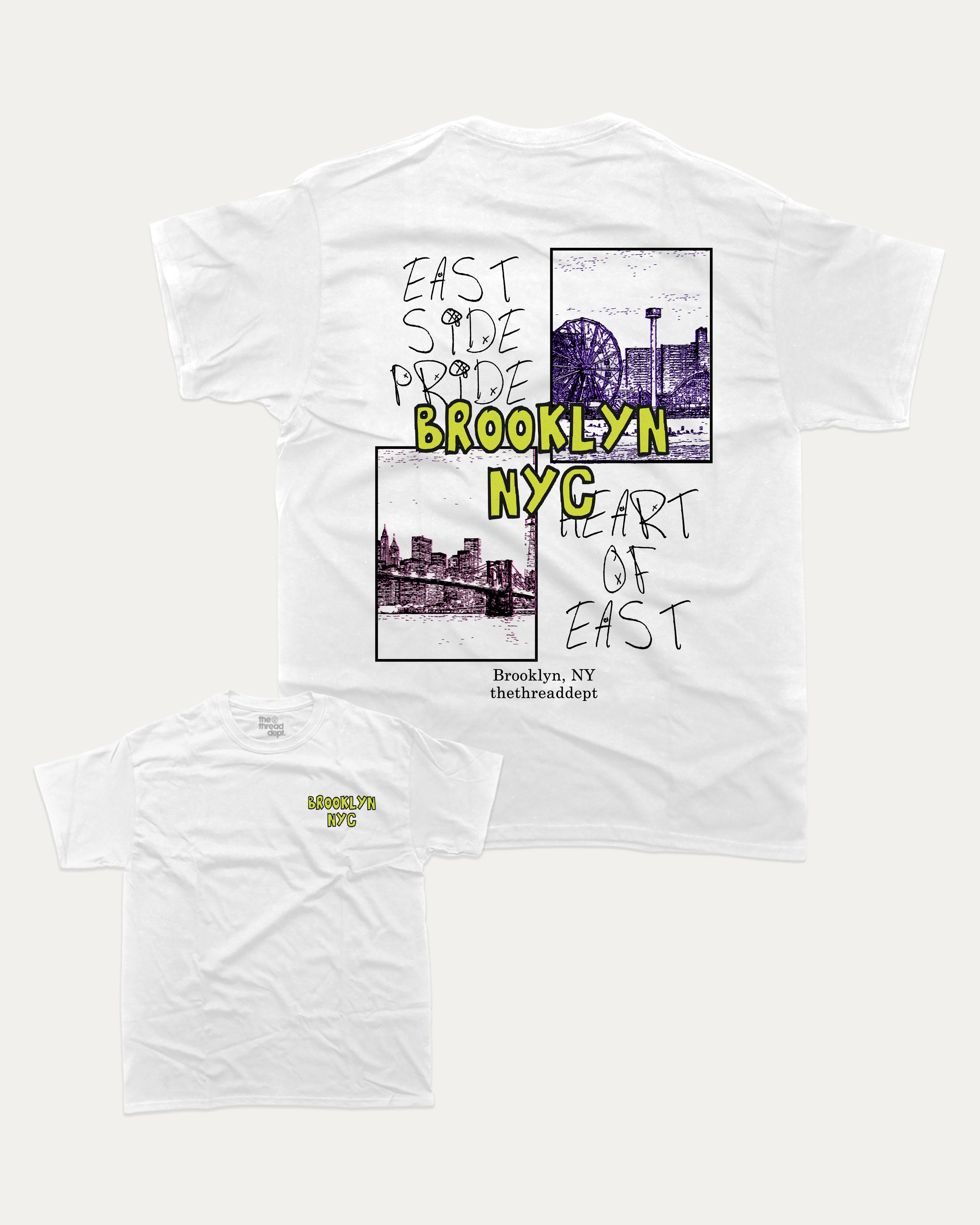 Brooklyn graphic tee with bold and humorous print, funny and trendy graphic. State T shirt, Local State Graphic Tees,Perfect for adults and gift-giving. White shirt.