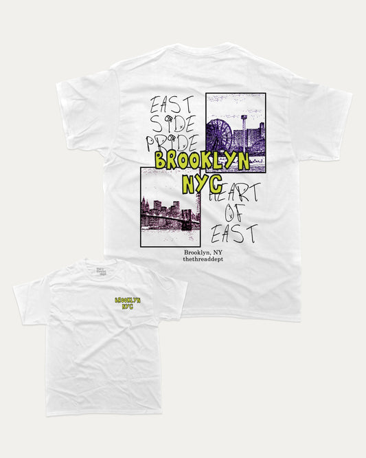 Brooklyn graphic tee with bold and humorous print, funny and trendy graphic. State T shirt, Local State Graphic Tees,Perfect for adults and gift-giving. White shirt.