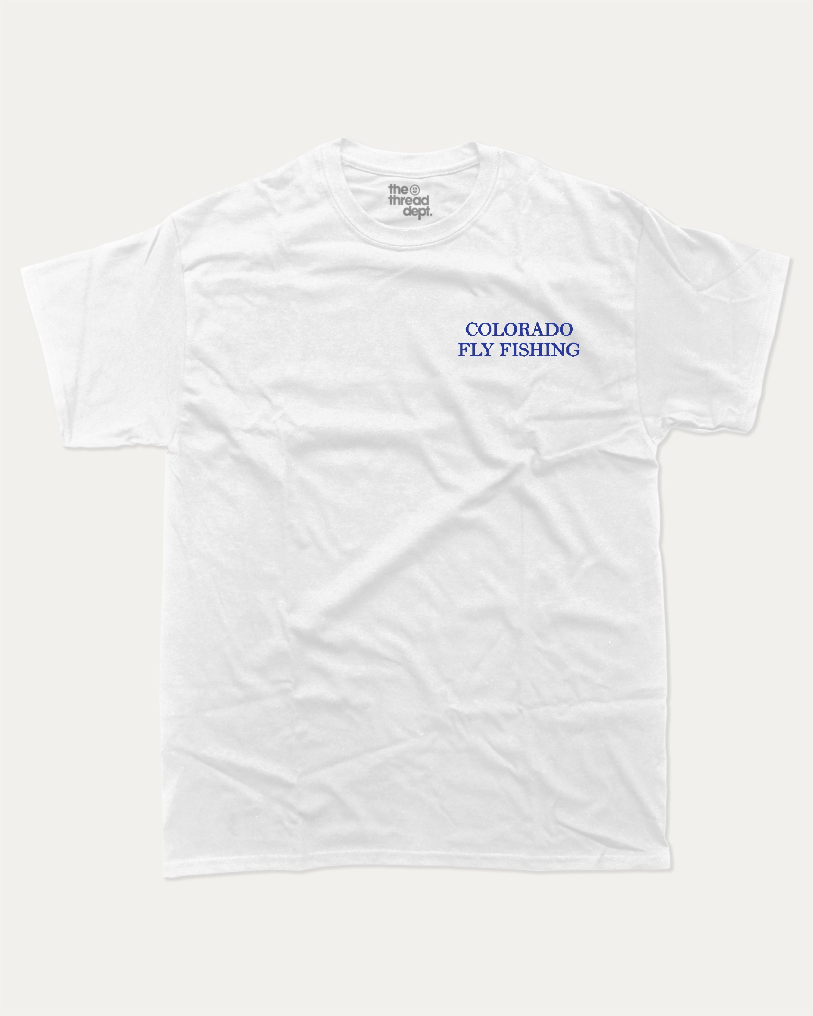 Colorado Fly Fishing graphic t-shirt, Colorado Graphic T shirt, State T shirt, Akansas River Graphic T shirt, A must-have funny tee, trending meme shirt, unique gift idea. White.