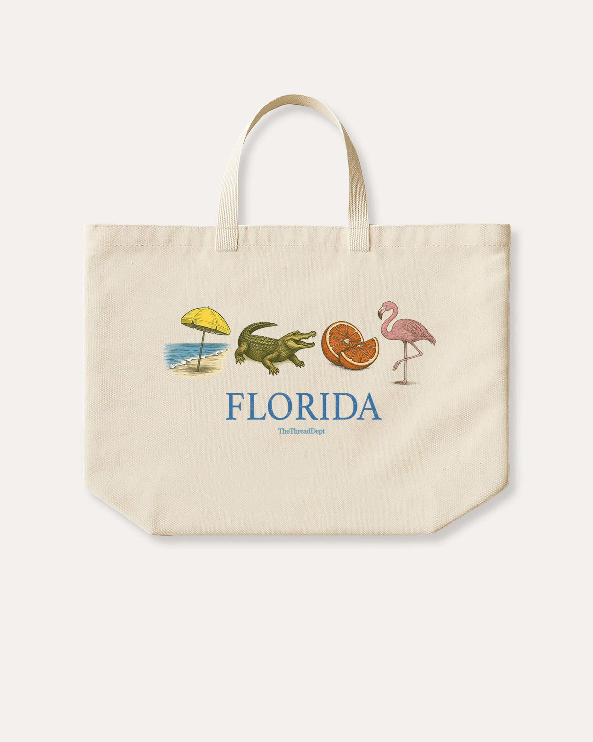 Florida Vintage Icons cotton canvas tote bag with humorous graphic, perfect for everyday carry. Gift for traveler, souvenir tee, retro state t-shirt. Special gifts for friends. Natural canvas bag