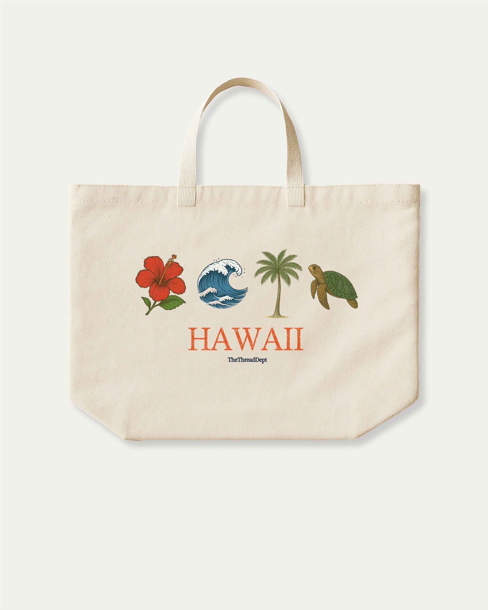 Hawaii Vintage Icons cotton canvas tote bag with humorous graphic, perfect for everyday carry. Vintage Hawaii shirt, tropical island tee, beach lover gifts, summer fashion. Natural canvas bag