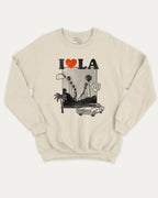 I Love LA graphic sweatshirt with bold and humorous print, State Graphic T shirt, Los Angeles Graphic T shirt, LA City Graphic T shirt, warm and cozy graphic for everyday wear. Perfect for adults and gift-giving. Natural pullover.