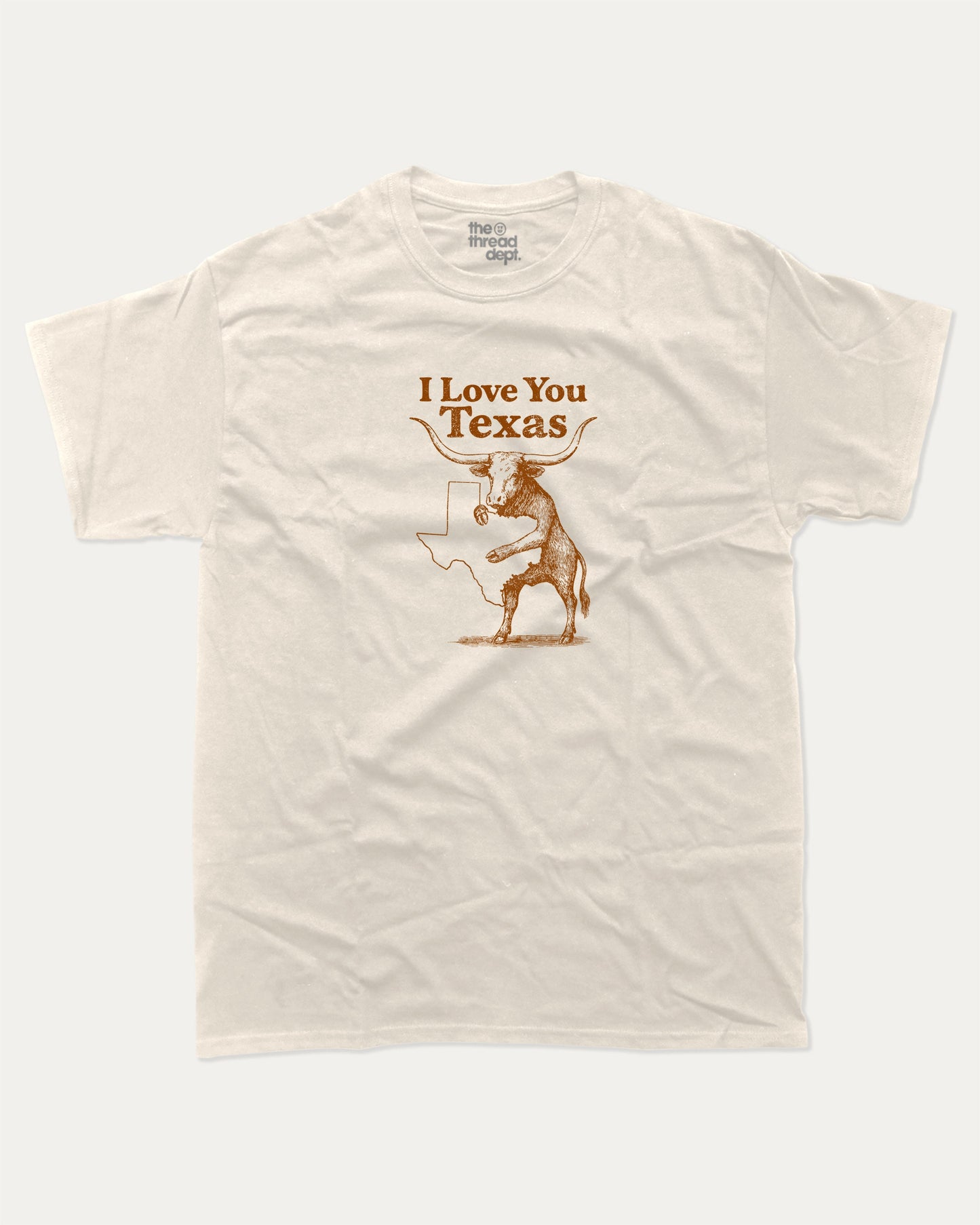I Love You Texas graphic tee with bold and humorous print, funny and trendy graphic. Funny Texas Graphic T shirt, Perfect gift for people live in Texas, Texas Lover,  Perfect for adults and gift-giving. Cream shirt.