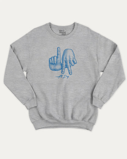 LA All Day pullover sweatshirt, perfect for adults. A must-have graphic pullover, comfy cold-weather wear, bold casual look. Heather Grey sweater