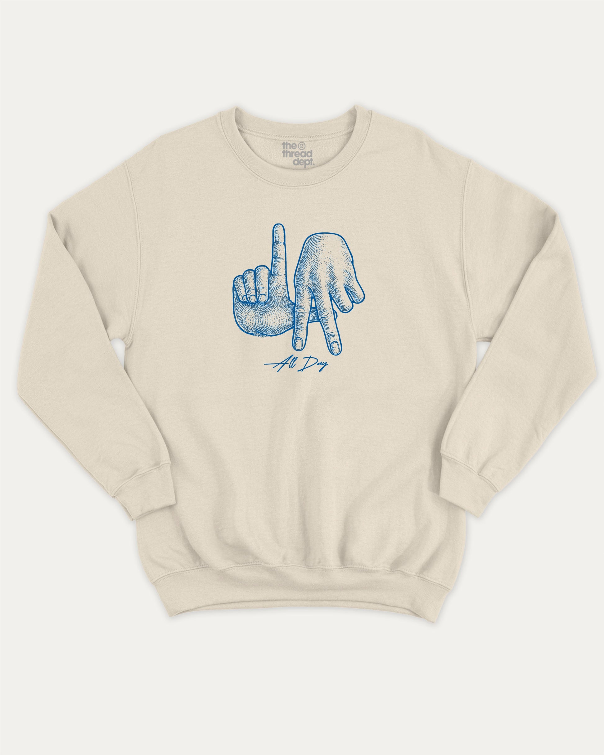 LA All Day pullover sweatshirt, perfect for adults. A must-have graphic pullover, comfy cold-weather wear, bold casual look. Natural sweater