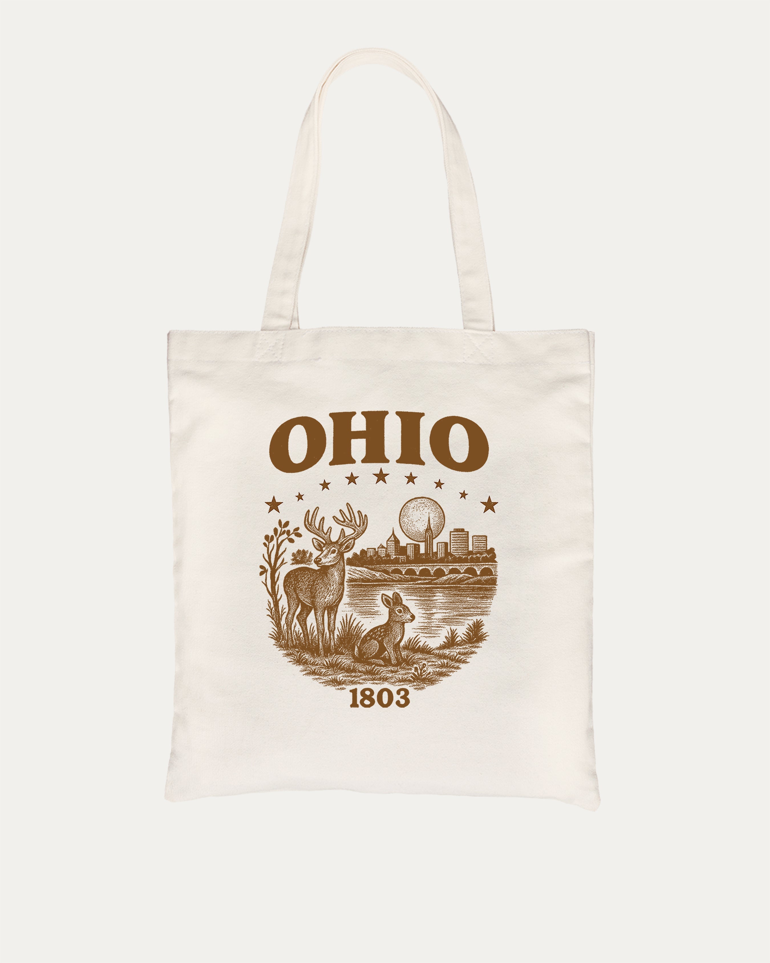 Ohio 1803 graphic tote bag with bold and funny print, State Graphic T shirt, Ohio Grapic T shirt, United States Graphic T shirt, reusable tote for school, errands, or gifting. Natural tote bag.
