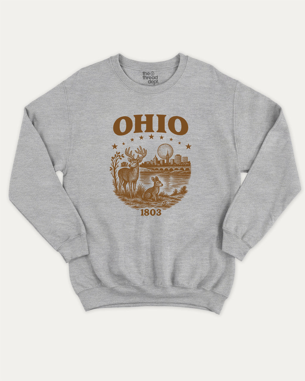 Ohio 1803 graphic sweatshirt with bold and humorous print, State Graphic T shirt, Ohio Grapic T shirt, United States Graphic T shirt, warm and cozy graphic for everyday wear. Perfect for adults and gift-giving. Heather Grey pullover.