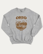 Ohio 1803 graphic sweatshirt with bold and humorous print, State Graphic T shirt, Ohio Grapic T shirt, United States Graphic T shirt, warm and cozy graphic for everyday wear. Perfect for adults and gift-giving. Heather Grey pullover.