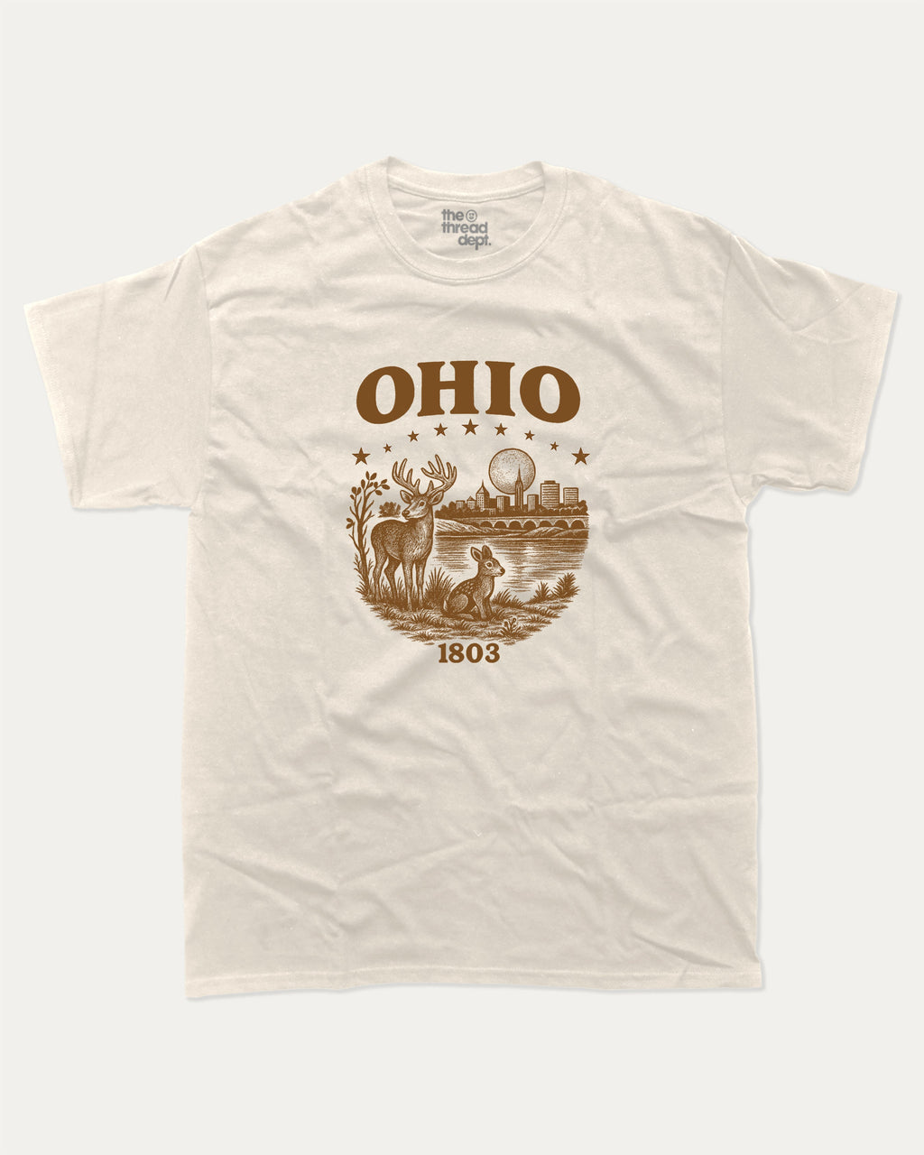 Ohio 1803 graphic tee with bold and humorous print, State Graphic T shirt, Ohio Grapic T shirt, United States Graphic T shirt, funny and trendy graphic. Perfect for adults and gift-giving. Cream shirt.