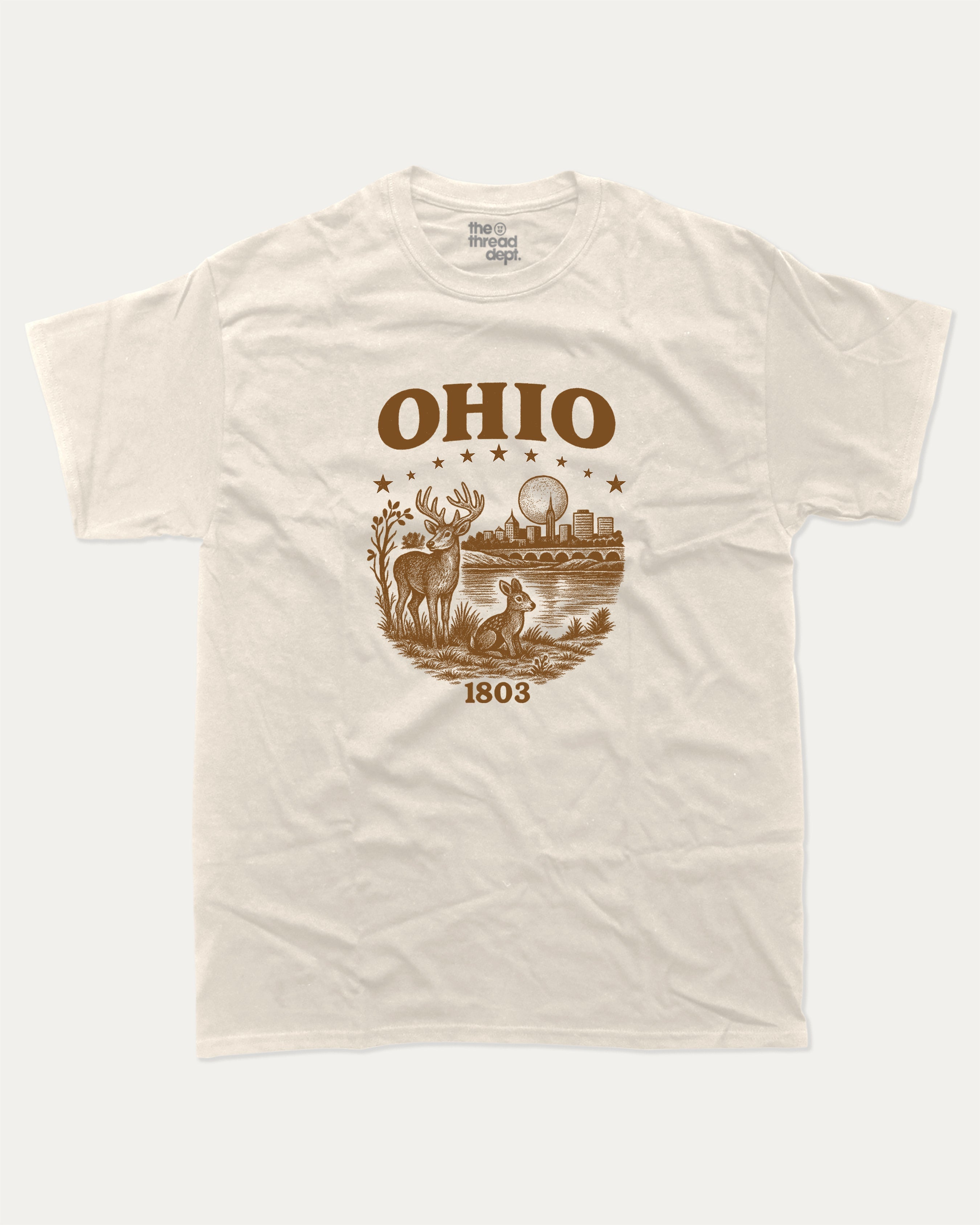 Ohio 1803 graphic tee with bold and humorous print, State Graphic T shirt, Ohio Grapic T shirt, United States Graphic T shirt, funny and trendy graphic. Perfect for adults and gift-giving. Cream shirt.