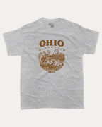 Ohio 1803 graphic tee with bold and humorous print, State Graphic T shirt, Ohio Grapic T shirt, United States Graphic T shirt, funny and trendy graphic. Perfect for adults and gift-giving. Heather Grey shirt.