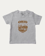 Ohio 1803 graphic tee with bold and humorous print, State Graphic T shirt, Ohio Grapic T shirt, United States Graphic T shirt, funny and trendy graphic. Perfect for adults and gift-giving. Heather Grey shirt.