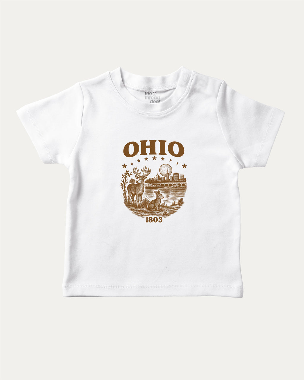Ohio 1803 graphic tee with bold and humorous print, State Graphic T shirt, Ohio Grapic T shirt, United States Graphic T shirt, funny and trendy graphic. Perfect for adults and gift-giving. White shirt.