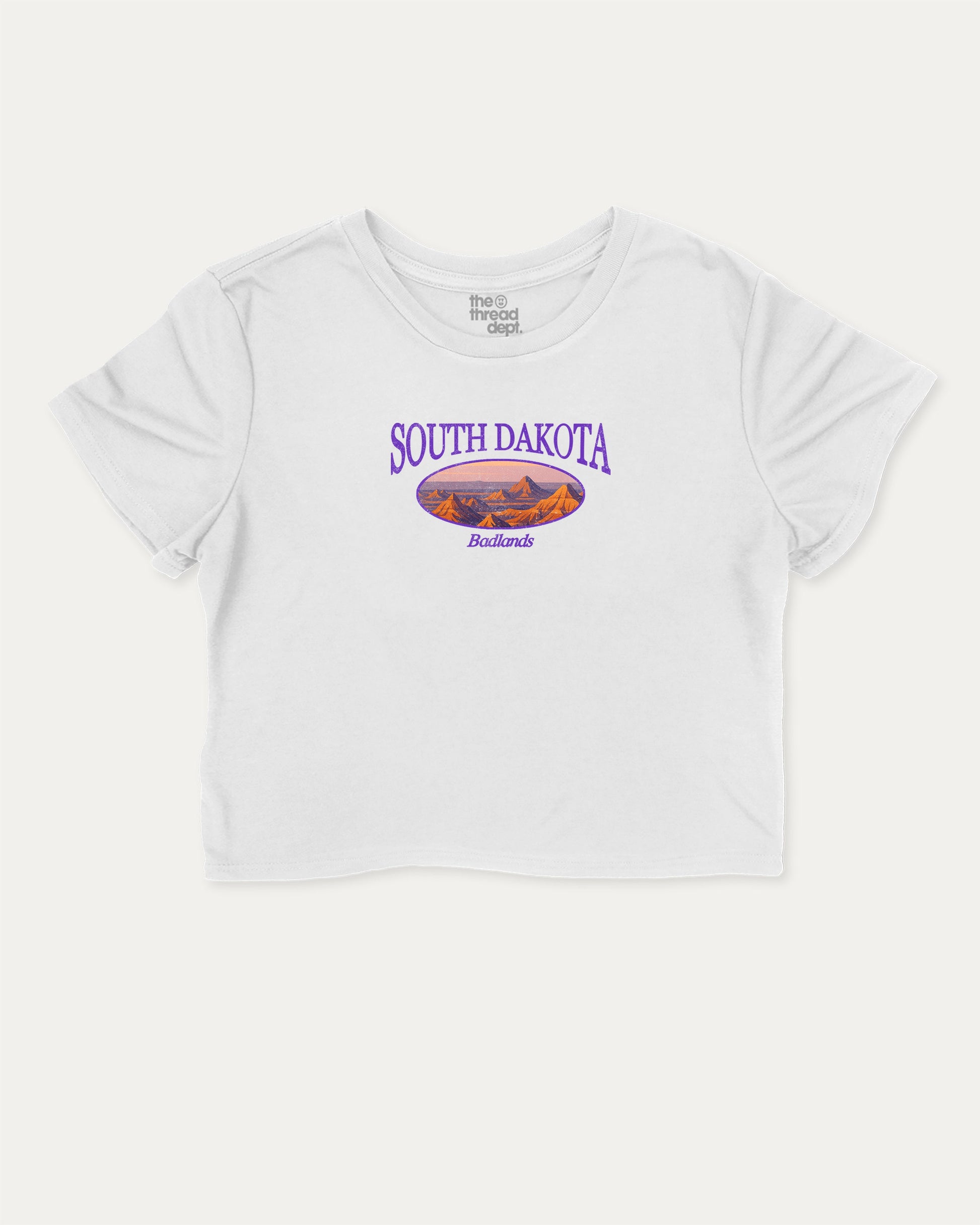 South Dakota graphic crop tee with funny and trendy slogan print, State Graphic Tee, South Dakota State Graphic Tee,  perfect for women’s casual looks or layering. White crop t-shirt.
