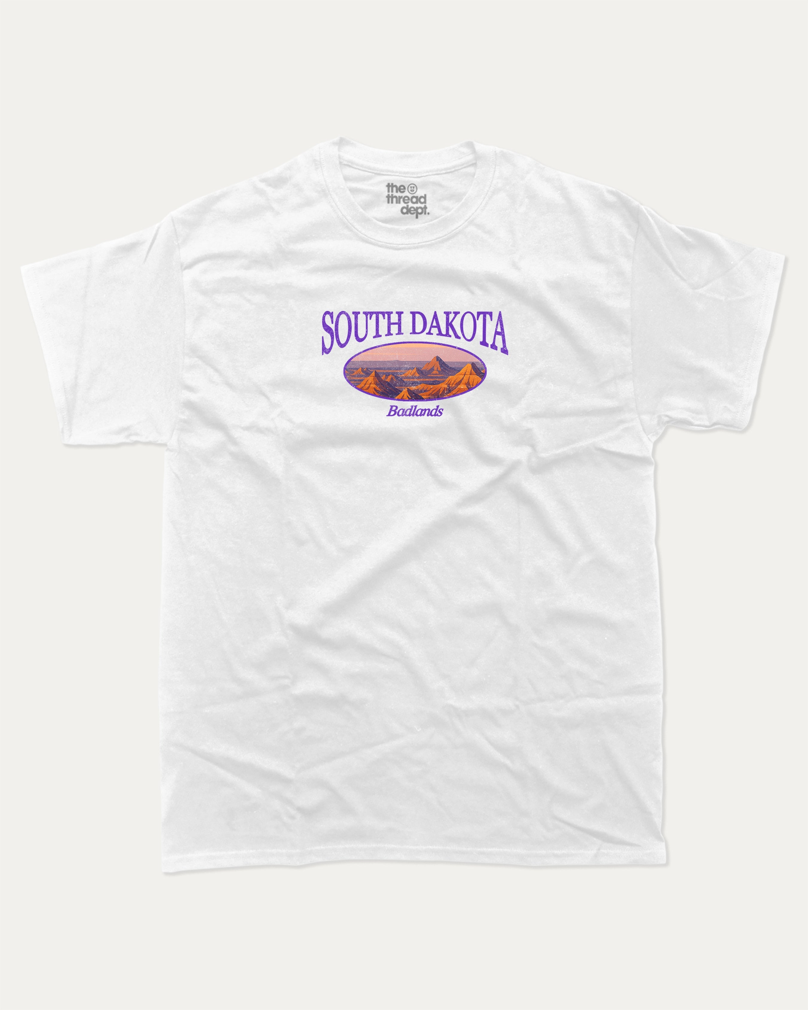 South Dakota graphic tee with bold and humorous print, State Graphic Tee, South Dakota State Graphic Tee,  funny and trendy graphic. Perfect for adults and gift-giving. White shirt.