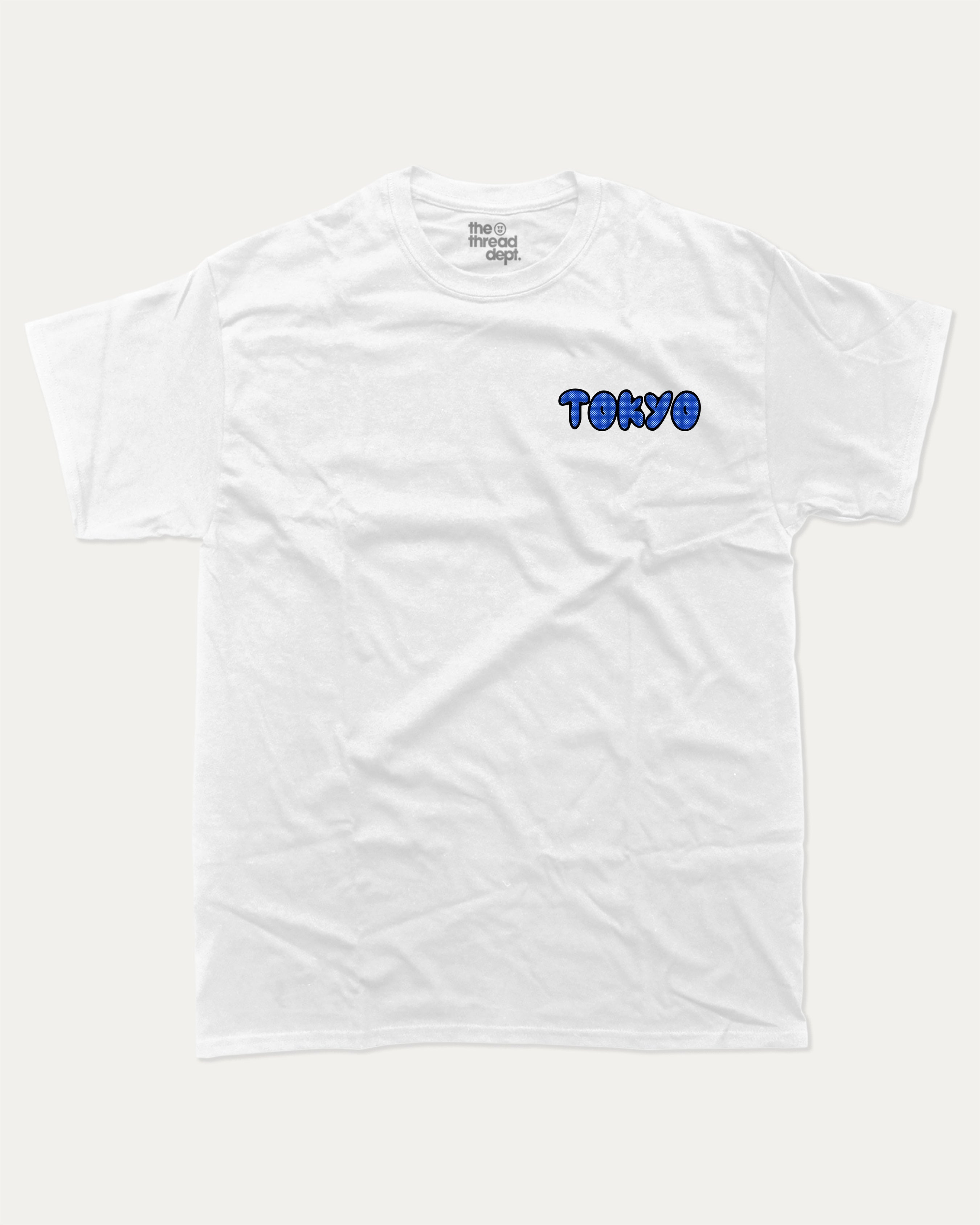 Tokyo graphic tee with bold and humorous print, funny and trendy graphic. Japan T shirt, Tokyo City T shirt, Perfect for adults and gift-giving. White shirt.