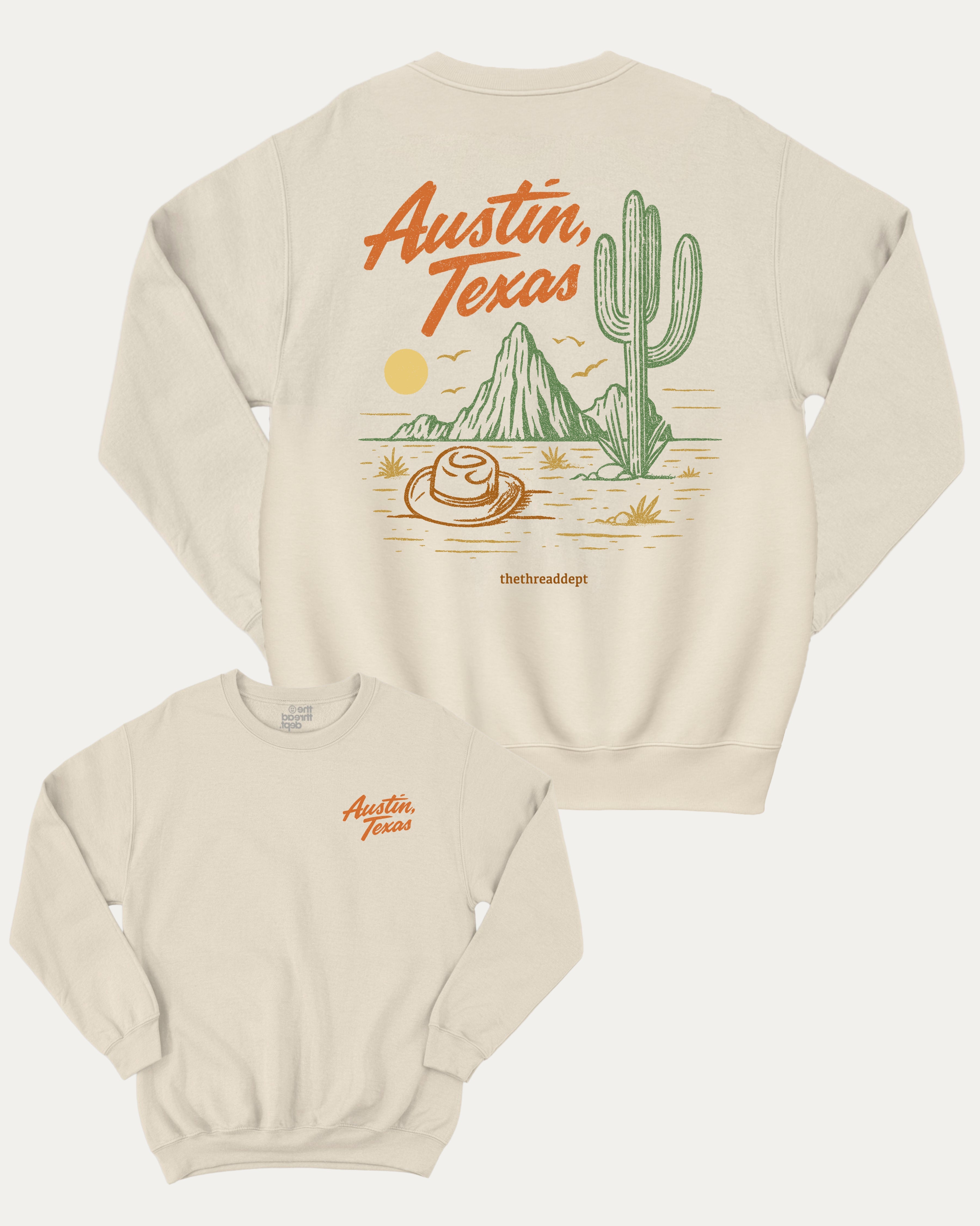 Vintage Austin Texas graphic sweatshirt with bold and humorous print, State Graphic T shirt, Austin Grapic T shirt, United States Graphic T shirt, warm and cozy graphic for everyday wear. Perfect for adults and gift-giving. Natural pullover.