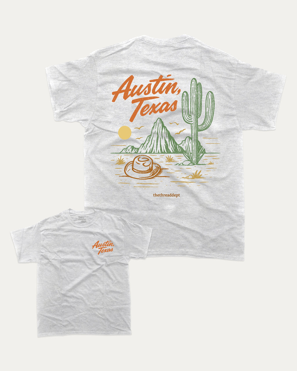 Vintage Austin Texas graphic tee with bold and humorous print, State Graphic T shirt, Austin Grapic T shirt, United States Graphic T shirt, funny and trendy graphic. Perfect for adults and gift-giving. Ash Grey shirt.