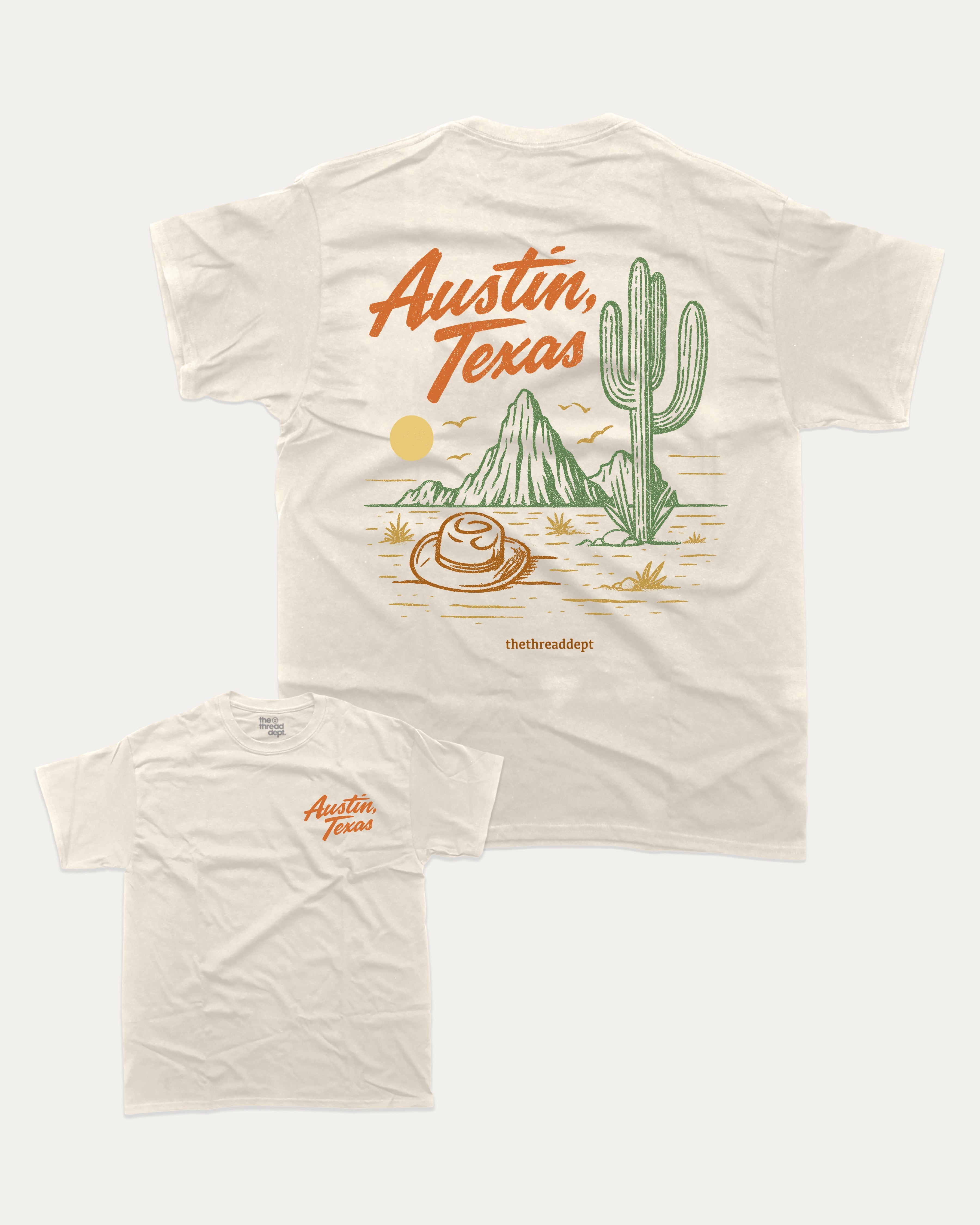 Vintage Austin Texas graphic tee with bold and humorous print, State Graphic T shirt, Austin Grapic T shirt, United States Graphic T shirt, funny and trendy graphic. Perfect for adults and gift-giving. Cream shirt.