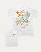 Vintage Austin Texas graphic tee with bold and humorous print, State Graphic T shirt, Austin Grapic T shirt, United States Graphic T shirt, funny and trendy graphic. Perfect for adults and gift-giving. White shirt.