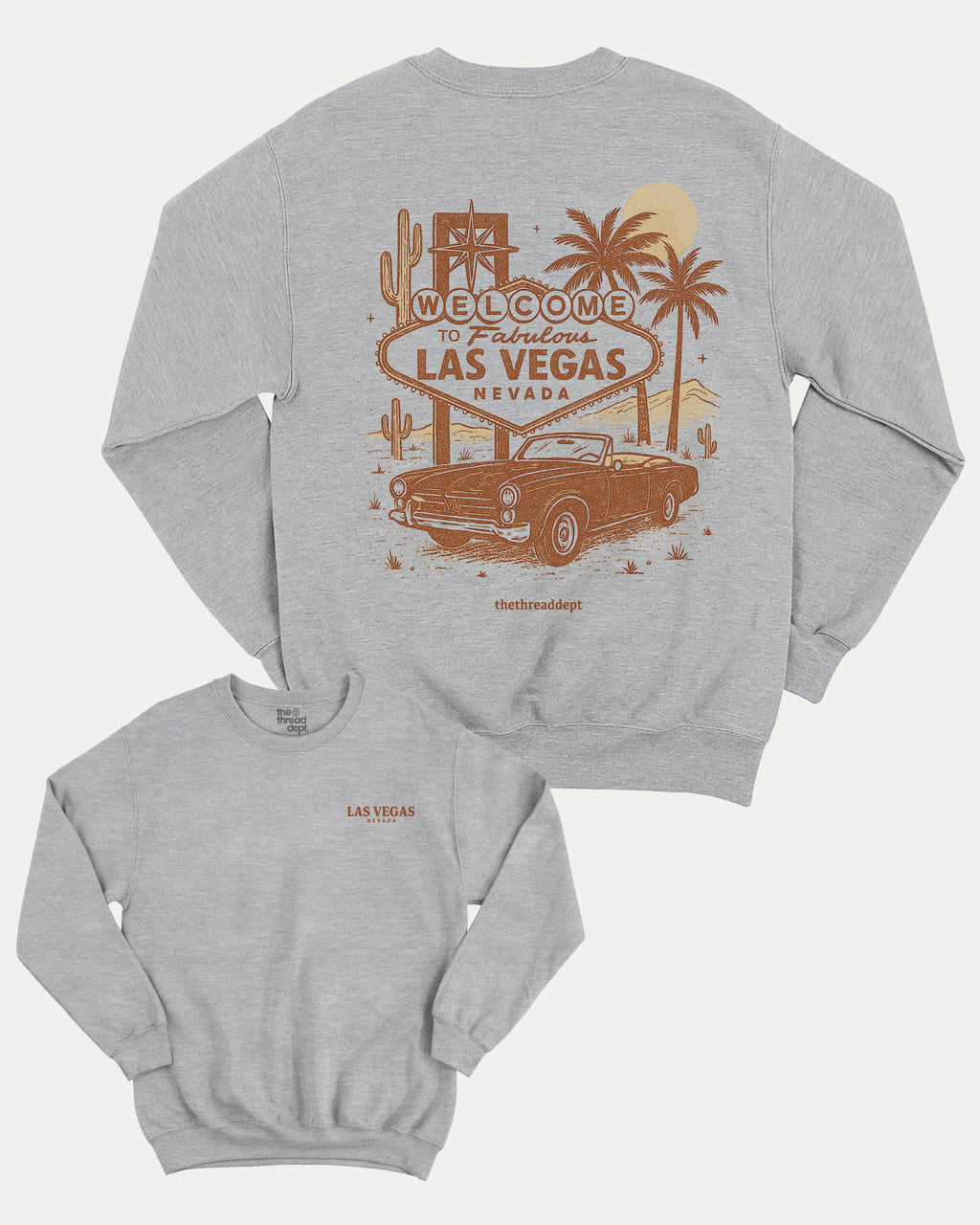 Vintage Las Vegas Ride graphic pullover with retro las vagas state print, funny and vintage graphic for everyday wear. Perfect funny gifts for friends. Heather Grey pullover.