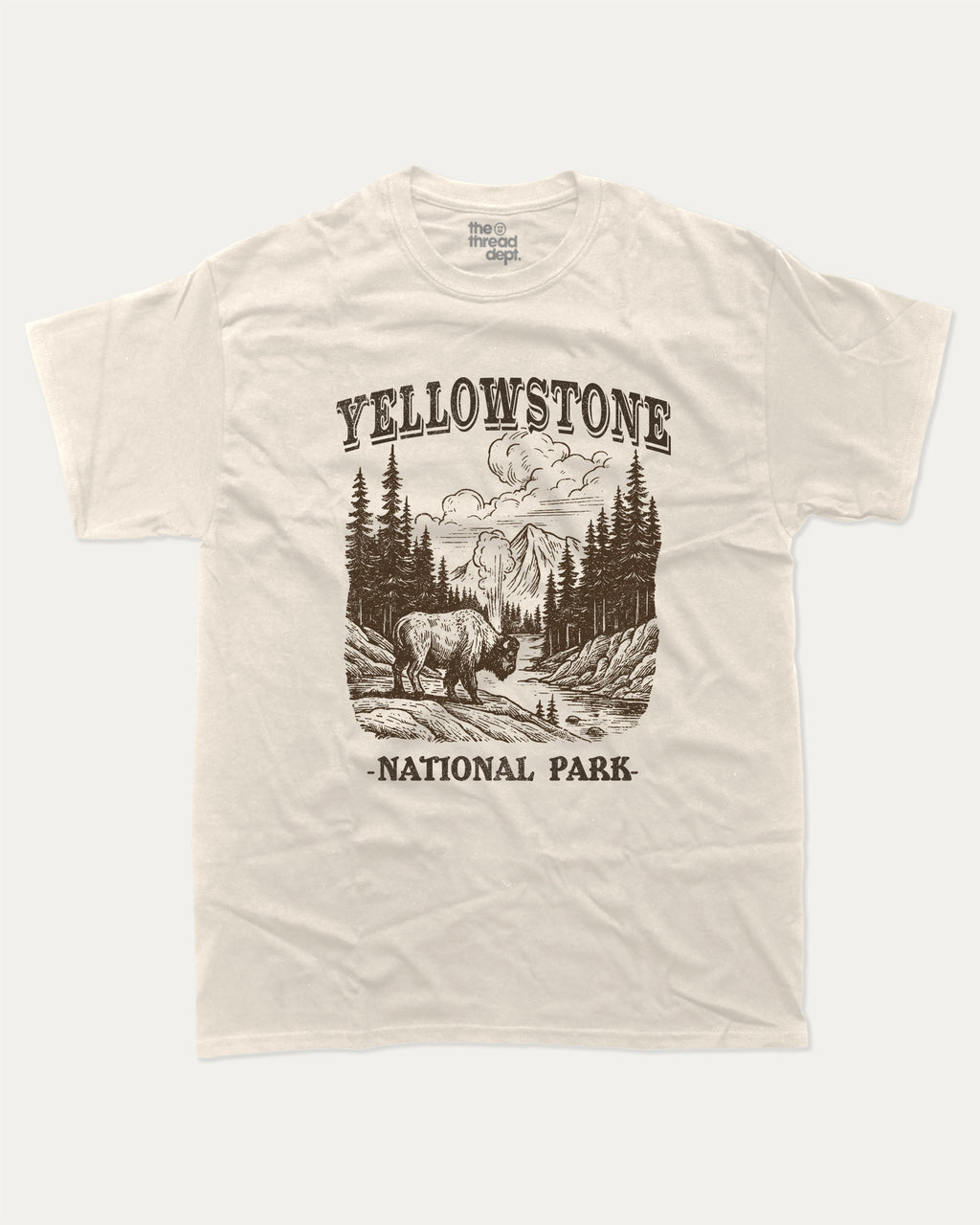 Yellowstone National Park graphic tee with bold and humorous print, funny and trendy graphic. National Park Graphic T shirt, Yellowstone National Park T shirt,  Perfect for adults and gift-giving. Cream shirt.