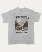 Yellowstone National Park graphic tee with bold and humorous print, funny and trendy graphic. National Park Graphic T shirt, Yellowstone National Park T shirt,  Perfect for adults and gift-giving. Heather Grey shirt.