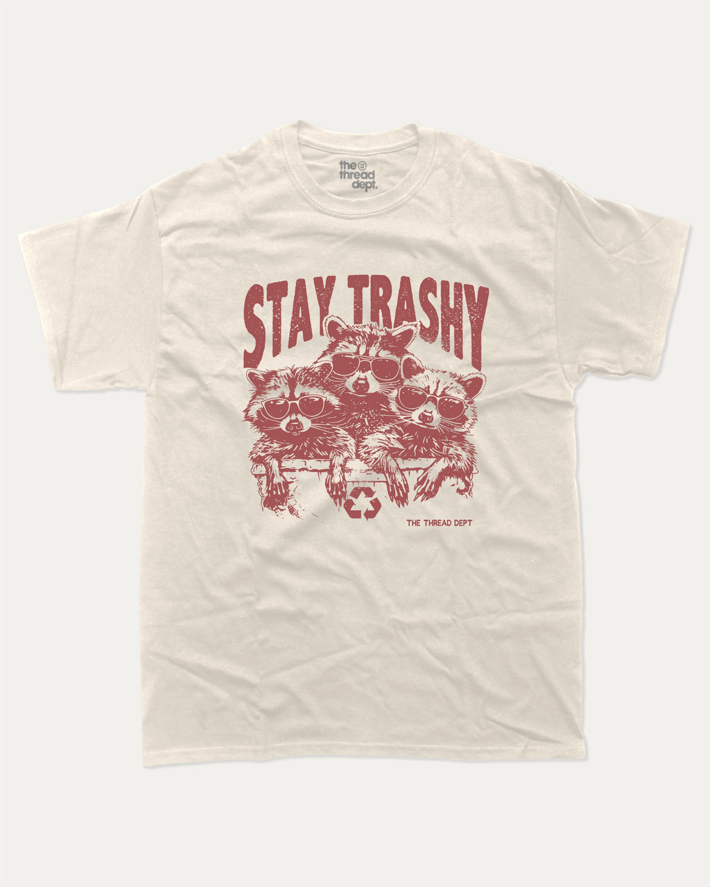 Stay Trashy Graphic Tee Funny Raccoon Graphic T-shirt Retro Graphic Tee Cream 