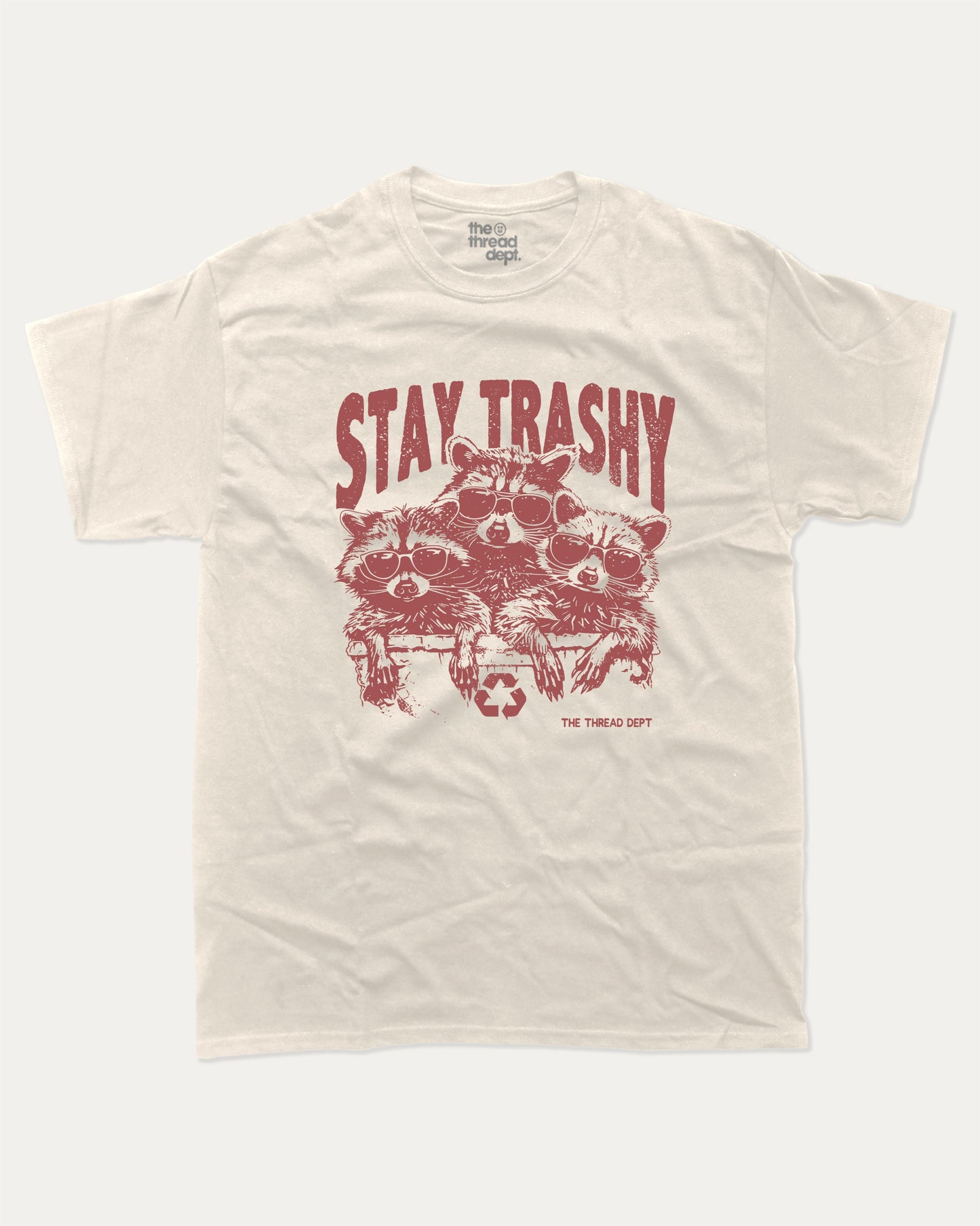 Stay Trashy Graphic Tee Funny Raccoon Graphic T-shirt Retro Graphic Tee Cream 