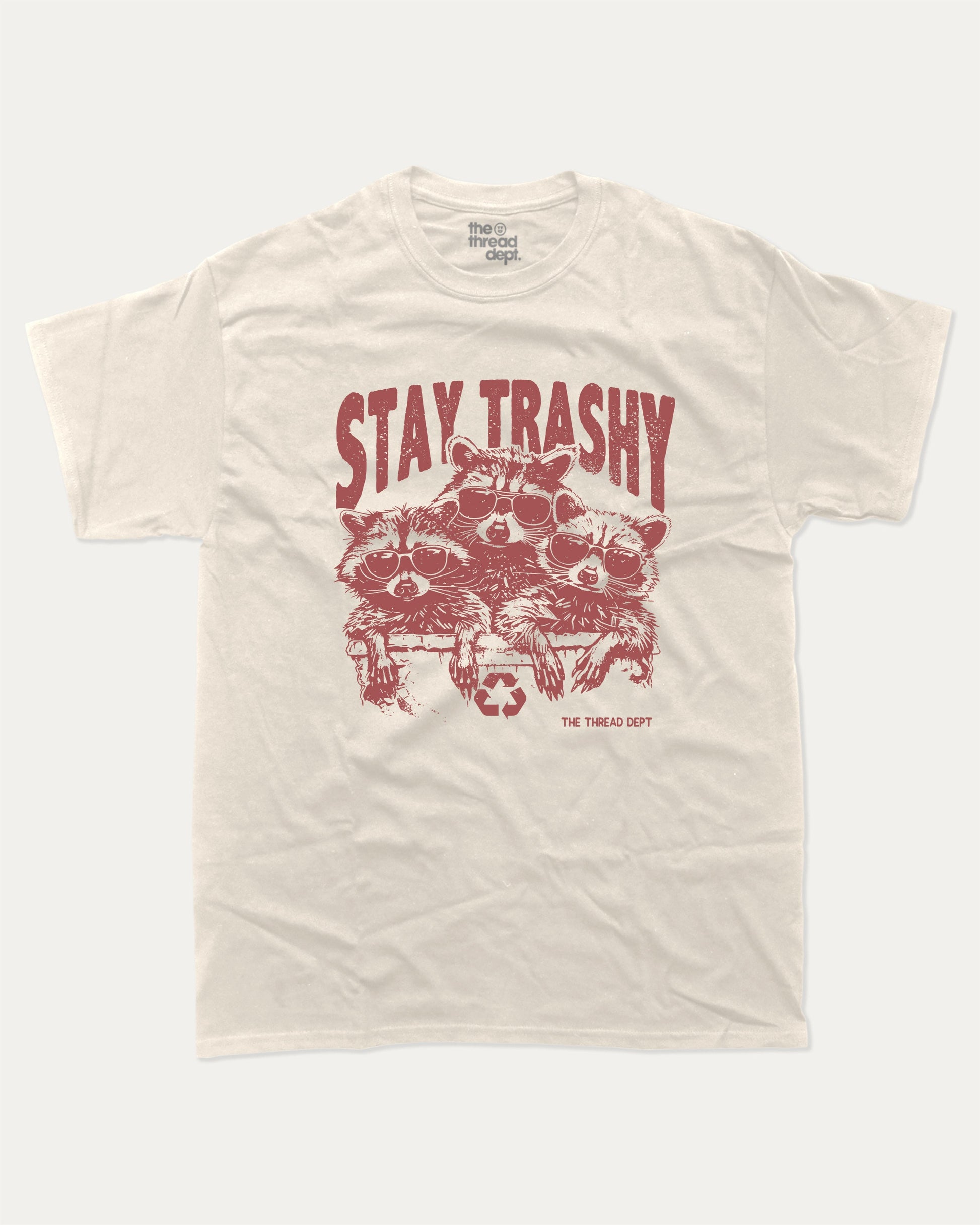 Stay Trashy Graphic Tee Funny Raccoon Graphic T-shirt Retro Graphic Tee Cream 