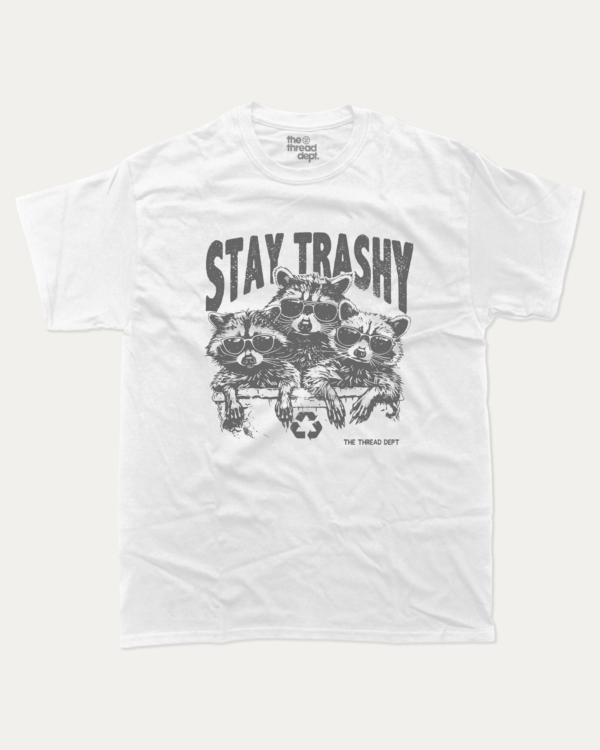 Stay Trashy Graphic Tee Funny Raccoon Graphic T-shirt Retro Graphic Tee White
