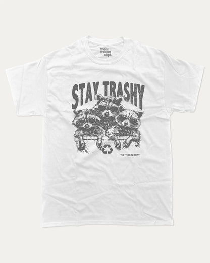 Stay Trashy Graphic Tee Funny Raccoon Graphic T-shirt Retro Graphic Tee White