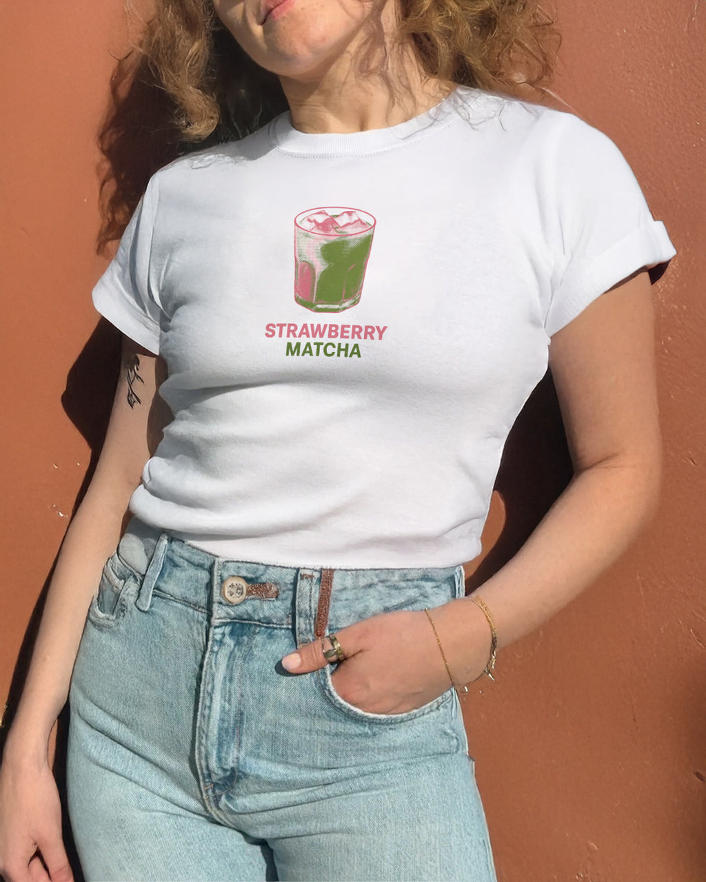 strawberry matcha graphic shirt.