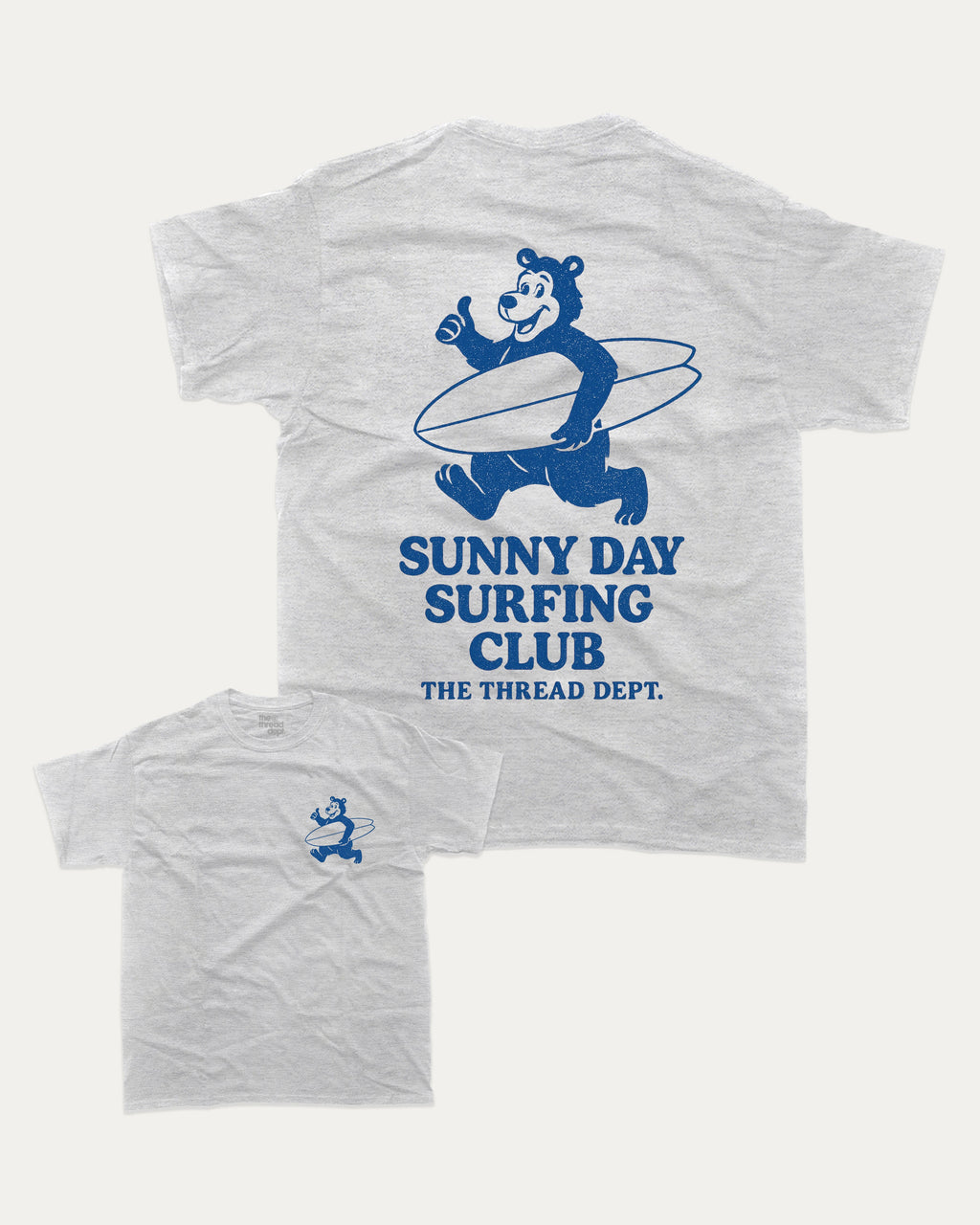 Sunny Day Surfing Club - Graphic Tee - TheThreadDept Graphic Tee Surfing Graphic T Shirt Vintage Retro T shirt Ash Grey back